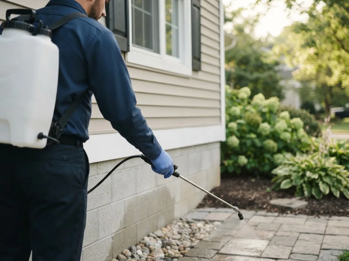 Pest control technician inspecting a home in East Barre, VT